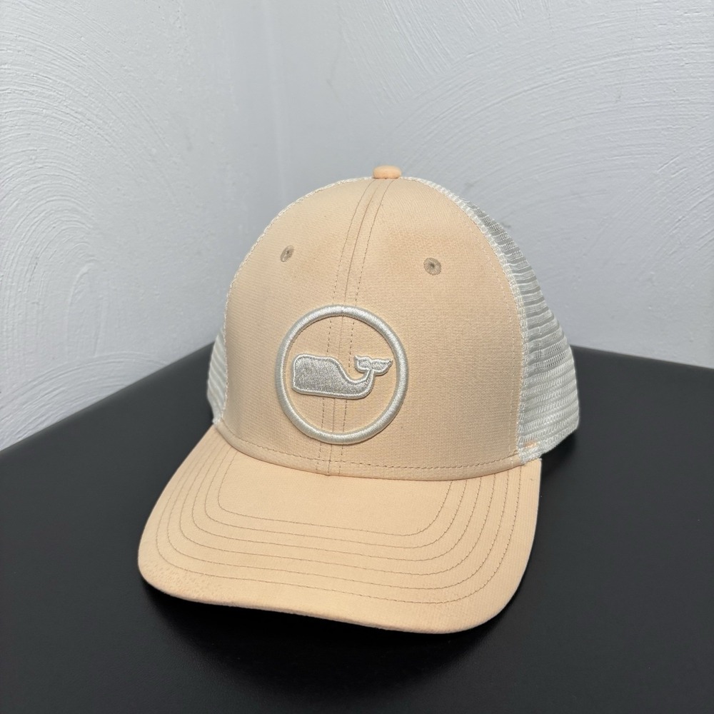 Vineyard Vines Dot Performance Truckers Hat Mesh Back Beige Snapback